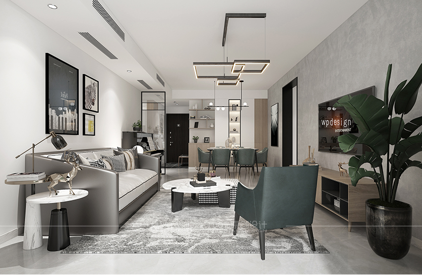 新弘国际公寓-现代极简126平设计效果图